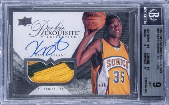 2007-08 UD "Exquisite Collection" #94 Kevin Durant Signed Patch Rookie Card  (RPA) (#48/99) - BGS MINT 9/BGS 10